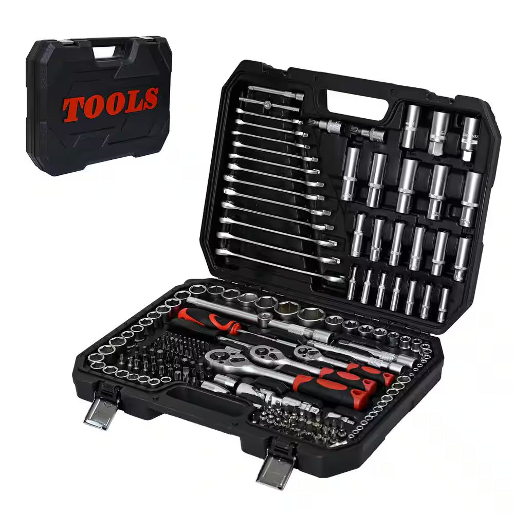 216-Piece Basic Portable Mechanic Tool Set Includes Case, and Ratchet, Sockets, and Wrenches