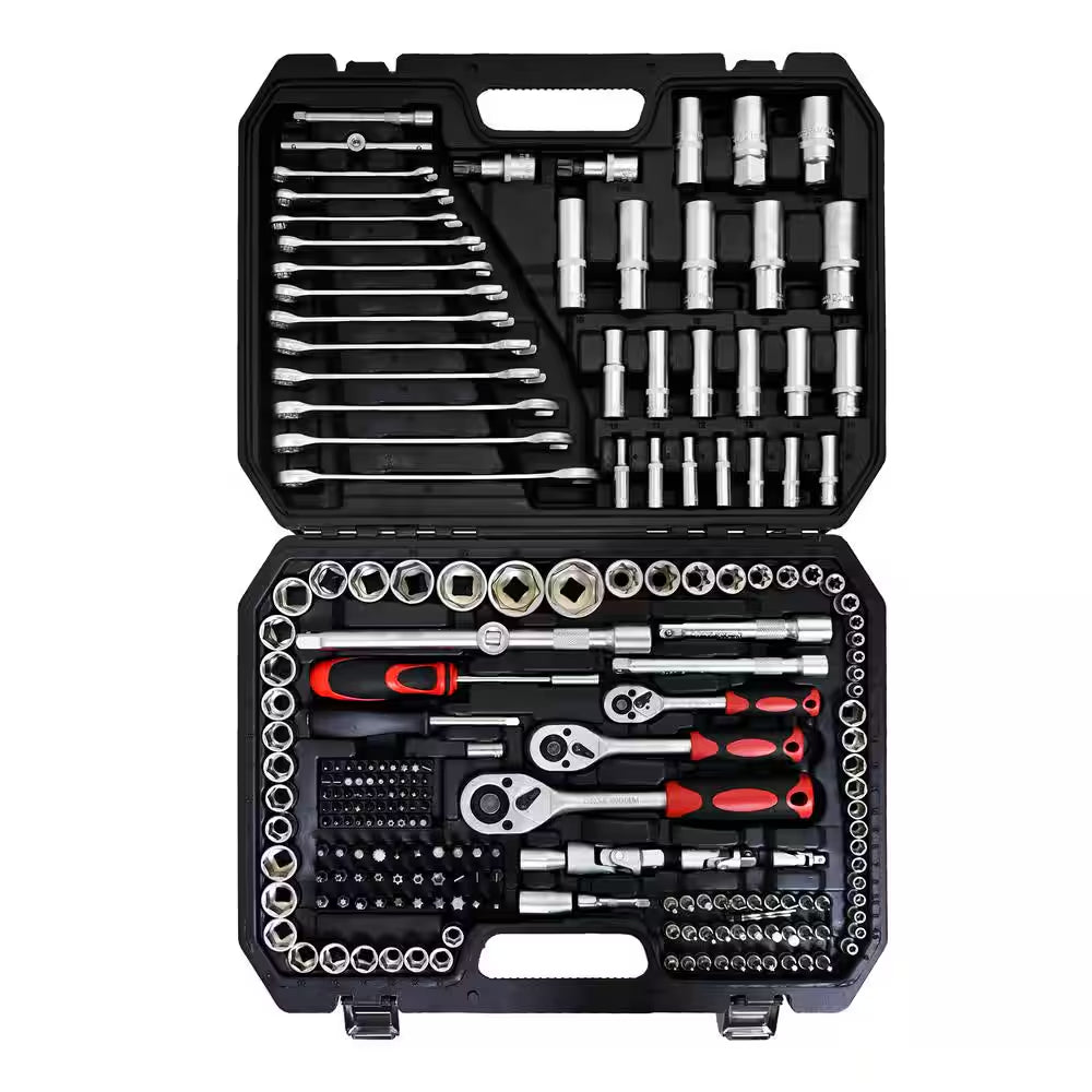 216-Piece Basic Portable Mechanic Tool Set Includes Case, and Ratchet, Sockets, and Wrenches