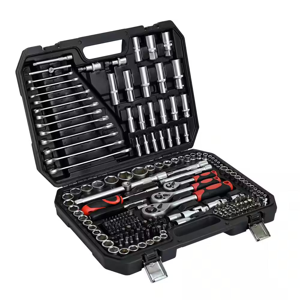 216-Piece Basic Portable Mechanic Tool Set Includes Case, and Ratchet, Sockets, and Wrenches