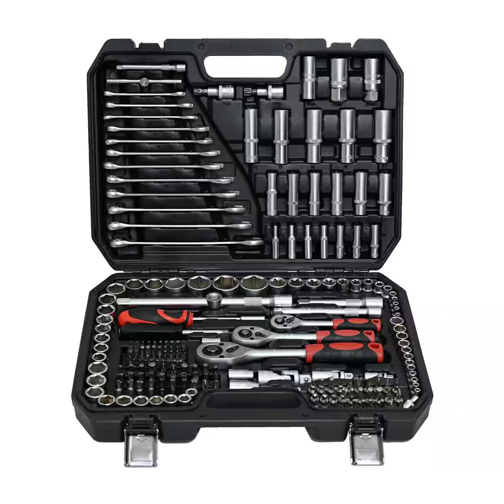 216-Piece Basic Portable Mechanic Tool Set Includes Case, and Ratchet, Sockets, and Wrenches