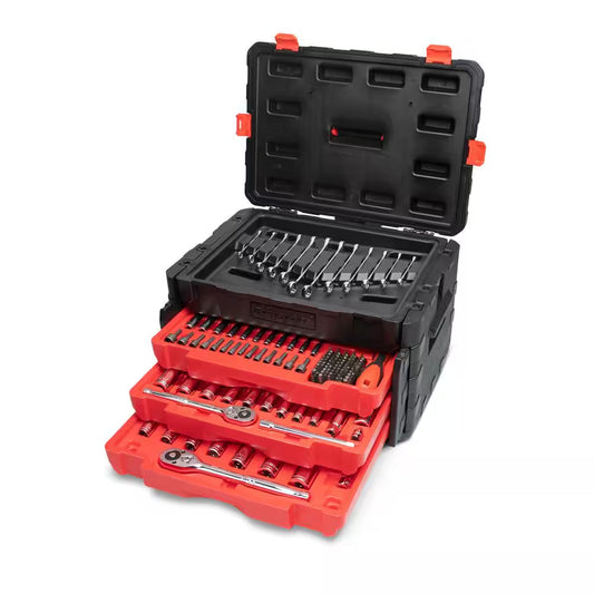 1/4 In., 3/8 In., and 1/2 In. Drive Sae/Metric Mechanics Tool Set with 3-Drawer Storage Case (229-Piece)